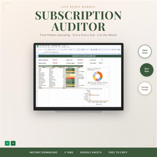 Subscription Tracker Google Sheets Template | Bill Tracker | Monthly Spending Dashboard | Cancel Subscriptions | Digital Download - Etsy