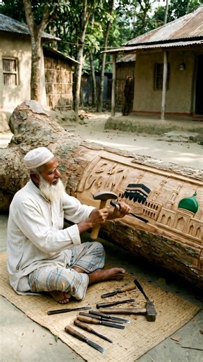 🔥 70-Year-Old Artist Carves Kaaba on a Tree Log! 🕋🌳