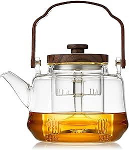 Glass Teapot with 2 Infusers, Heat Borosilicate Glass, Stovetop Safe Tea Kettle, Glass Tea Pot with Infuser and Lid for Loose Tea, 1090ml/36.9oz