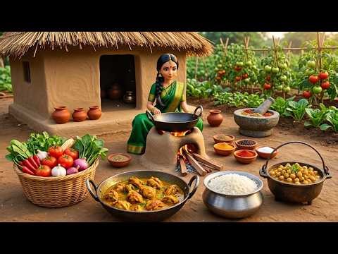 🍗🔥 Miniature Doll Chicken Curry & Rice Cooking ASMR | Indian Village Tiny Kitchen Story