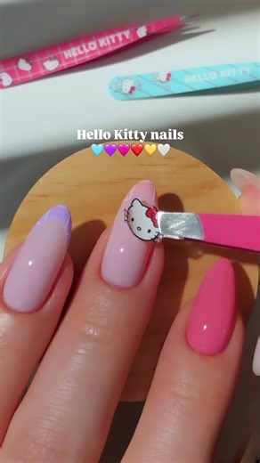 Hello Kitty nails! 🩷❤️💛🩵 a pretty pastel nail look featuring the new nail & beauty tools from the @hellokitty by Japonesque collection!