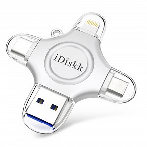 iDiskk MFi Certified 4 in 1 Photo Stick 128GB Flash Drive for Photo & Video Backup, File Save & Transfer, USB & Multiport Connection