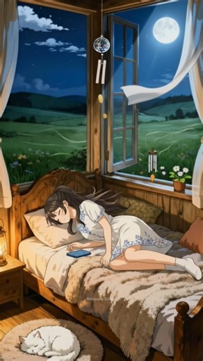 Moonlight Night Breeze 🌙 Cozy Bedroom ASMR | Relaxing Sleep Ambience... #anime #moonlight #asmr