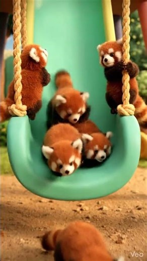 Tiny Tumbles: Baby Red Pandas on Giant Swings 🧡 #cartoon #cuteanimals #animation