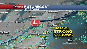 DANGEROUS STORMS: There are severe thunderstorm watches in effect across the Northeast as a system packing heavy rain, high winds and possible lighting slides across the country. Rob Marciano with the weekend storm track. www.abcnews.com/weather | ABC World News Tonight with David Muir