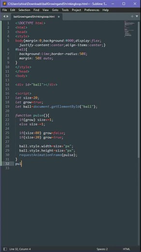 Create a Ball that Grow & Shrink in HTML/CSS & JavaScript.