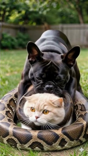 A puppy rescuing a kitten...A Giant Python vs. One Brave Puppy! 🐍🔥