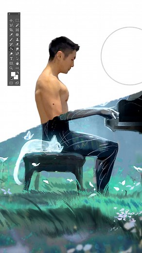 Ross Tran on Instagram: "A new painting for my upcoming project! 懶 ~ i just started the piano!!! :) full vid on my channel walking you through the in-depth process if you’re interested!! #conceptart #illustration #digitalart #timelapse #anime"