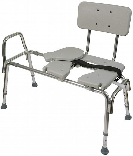 DMI Sliding Transfer Bench and Shower Chair with Cut Out Seat for Toileting - Heavy Duty Adjustable Aluminum Holds up to 400 lbs.