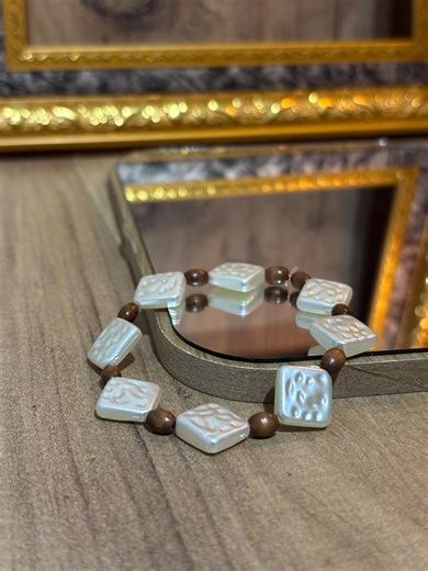 Square Pearl and Wooden Bead Bracelet, Natural Style Jewelry, Minimal Handmade Look - Etsy
