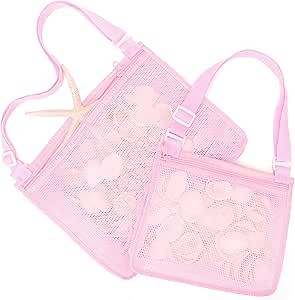 Tagitary Beach Toys Mesh Bag Beach Shell Bags Sand Toys for Picking Shells, Swimming Pool Bag with Zipper Beach Vacation Essentials Including 2PCS of Different Size for Kids and Parents(Only Bags)