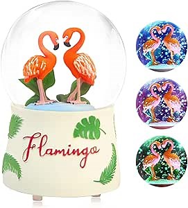 Flamingo Music Box Wife Gift, Flamingos Snow Globe Musical Box Birthday Christmas for Daughter Girlfriend Couple Cute Water Globe with Led Light Mechanical Melody Castle in The Sky