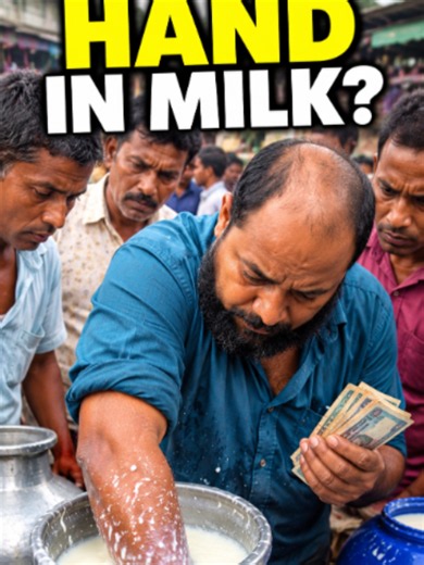 Arm in Milk?🥛💵 Before buying the milk, these men put their hands in it and smell it to check the freshness and whether anything may have been mixed in. Then they decide how much they’ll pay. #Farming #Animals #FarmLife #Milk #Bangladesh