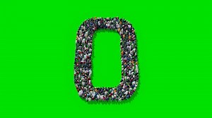 Number Zero from the Crowd of People on Green Screen Background 3D Animation