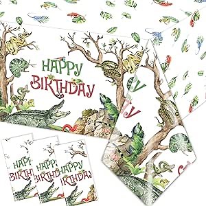 GREHUMOR Reptile Birthday Party Decorations,3PCS Disposable Reptile Table Cloth Waterproof Plastic Swamp Animals Table Covers for Wildlife Reptile Birthday Party Supplies