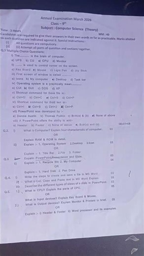 9th class Computer science Question paper