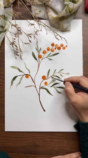 5.3K views · 201 reactions | A branch with berries Painting simple botanical elements is a great way to practice your watercolor skills on a daily basis. #watercolorbeginner #watercolorbotanicals #watercolortutorial | Garima Srivastava Art | Facebook