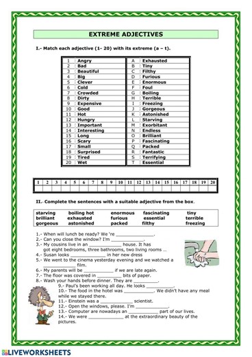 Extreme adjectives interactive worksheet