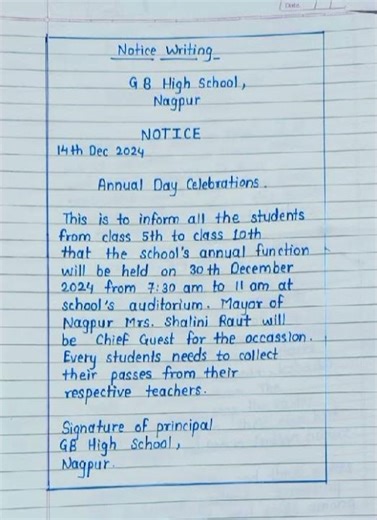 Notice Writing | Annual day celebration notice | Notice writing class 11th and 12th