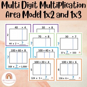 Multi Digit Multiplication with Area Model- 1 by 3 & 1 by 2 Digit Task Cards