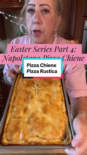 Easter Series Part 4: This is how I make Napoletana Pizza Chiene/ Pizza Rustica!! Italian Savory Easter Pie🇮🇹 Ingredients- Filling- 2 lbs ricotta 1 basket cheese 1 stick salami 1 stick soprassatta 1/2 lb prosciutto 1 lb mozzarella 1/2 lb sharp provolone 1/2 cup grated pecorino Romano Black pepper to taste 11 large eggs Dough- 2 cups flour 2 tsp baking powder 2 tbsp vegetable shortening 2 eggs 1/4 cup room temp milk as much as it takes Paper to taste Bake 350 degrees for 1 hour - 1 hour 20 minu