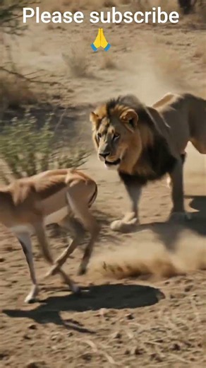A lion chasing an antelope