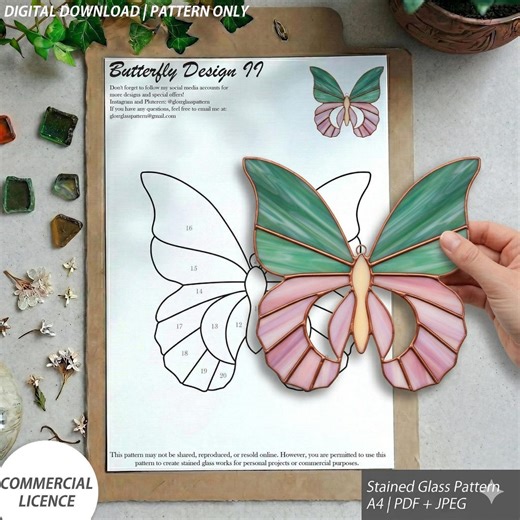 Butterfly Stained Glass Pattern, Suncatcher Design, Insect Template (PDF JPG) - Etsy