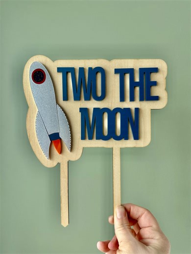 Space Themed Birthday Cake Topper, Second Birthday, Two the Moon - Etsy