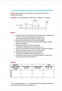 The Focal Length converging Lens (Displacement Method)Purpose:... | Filo