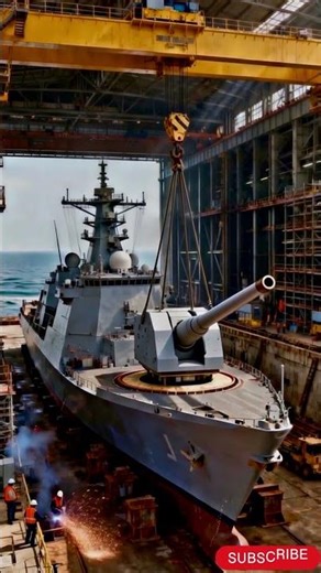 Naval Cannon Installation in Massive Dry Dock
