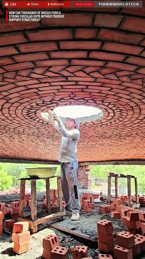 Precision Process Builds A Circular Brick Dome With A Skilled Worker