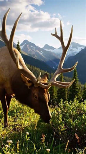 "Bull Elk with Velvet Antlers Grazing in Mountain Meadow - Wildlife Nature Video" #wildlife