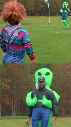 Alien & Chucky Golf Showdown: Putting vs. Chipping Strategy! #shorts
