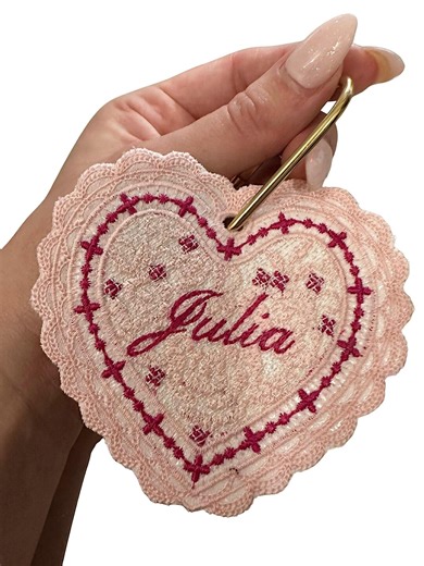 Lace Heart Bag Charm/key Chain With Custom Text & Gold or Silver Karabiner - Etsy
