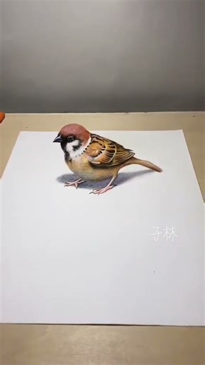 What you see is not always true. Draw a fat sparrow#Hand-drawn#Stereoscopic painting