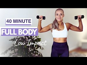 40-Min Full Body HIIT at Home • Low Impact No Jumping Workout with Dumbbells & Resistance Band