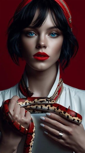 Crimson Veil: Nomad Eve Portrait Unwrapped | Snake, Turban & Tablet