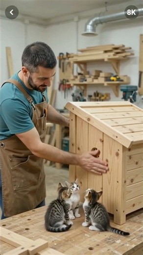 He Built a Safe Wooden Home for 3 Orphan Kittens 🥹🐱🏠 #sorts #sortvideo #cats #sorts