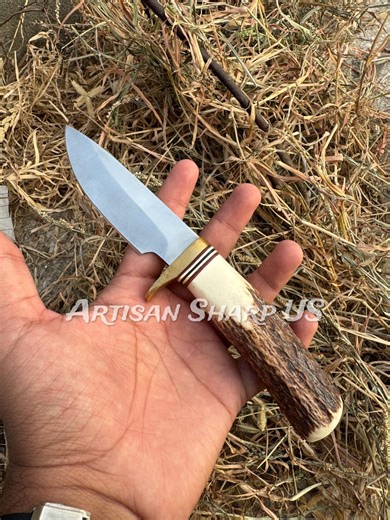 Handmade Forged D2 Steel Pathfinder Knife, Stag Antler Handle - Etsy