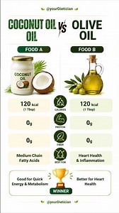 🥥 Coconut Oil vs 🫒 Olive Oil – Which one is healthier? 🤔 ‪@yourDietician‬