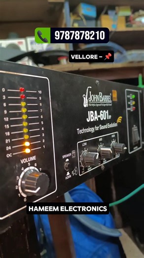 Vellore Hameem H on Instagram: "🔧 John Barrel 601 Amplifier – Service Completed ✔️ This amplifier came in with output and sound clarity issues 🎚️❌ Complete servicing done on power section & audio path, faulty components replaced 🔧 Now the amplifier delivers stable power, clear sound and smooth performance 🎶🔊 🏷️ Hameem Electronics 📍 Vellore, Tamil Nadu 🇮🇳 📞 9787878210 #vellore #amplifier #hameemelectronics #soundservice"