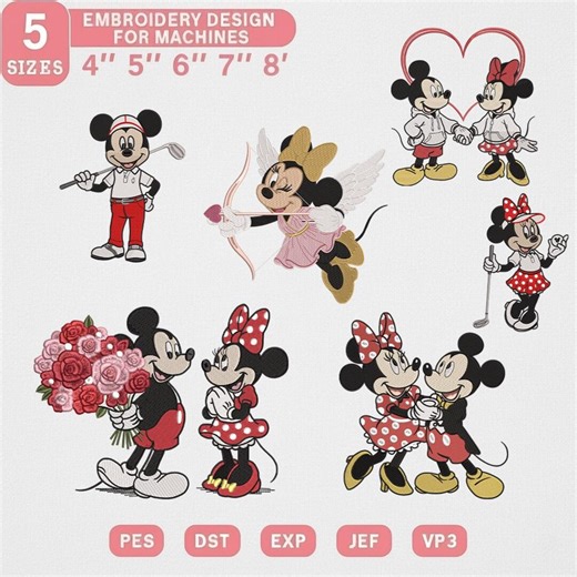 Mickey & Minnie Mouse Embroidery Designs | Valentine Couple Pattern (5 Sizes, Digital File) - Etsy Canada
