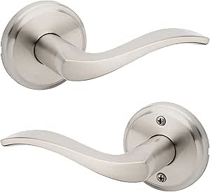 Kwikset Sedona Interior Passage Door Handle, Lever for Closet and Hallway Doors, Reversible Non-Locking Handle Lever, Satin Nickel, with Microban Protection