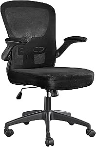 Yaheetech Home Office Desk Chair Executive Office Rolling Chair with Flip-Up Armrests Adjustable Lumbar Support Mesh Swivel Computer Chair Black