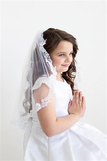 First Communion Veil Lace Edge Veil, One Tier Lace Edge Veil, Children Girl's First Communion Veil, Lace Edge Communion Veil - Etsy