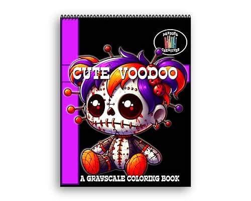 Cute Voodoo Coloring Book Halloween, Spooky Doll Coloring, Grayscale Occult Coloring, Spiral Bound Coloring Book, Spooky Coloring Book Adult