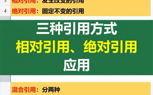 Excel函数中，三种引用方式，“相对引用”和“绝对引用”的应用