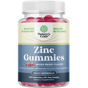 Natures Craft Extra Strength Zinc Gummies, Energy and Immune Support Supplement, 120 Count