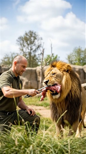 Zoo man feed lion #lion #animals #wildliferescue #wildanimals