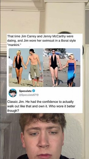 Classic Jim Carrey Wore A Borat Style Mankini Using Jenny McCarthy Black Bathing Suit